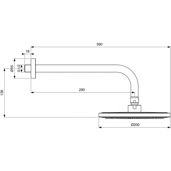 Κεφαλή Ντουζ Φ20cm με Βραχίωνα 30cm Vidima Sevajet B9369AA Χρωμέ ideal Standard